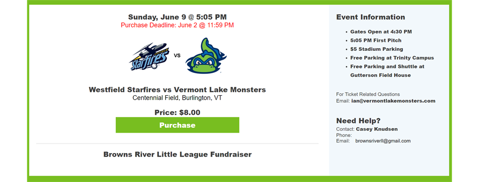 BRLL Night at the Lake Monsters! Click on Purchase to buy Tickets