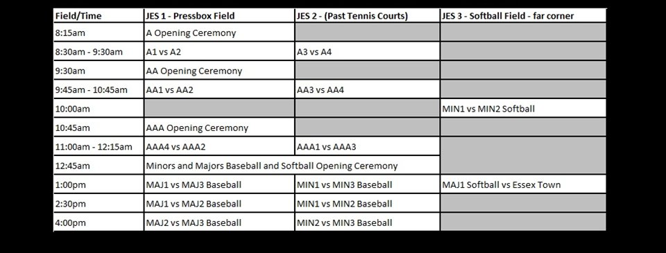 Opening Day Schedule - May 3rd! 