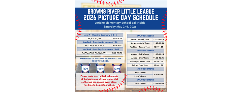 2026 Picture Schedule - May 2nd @ JES